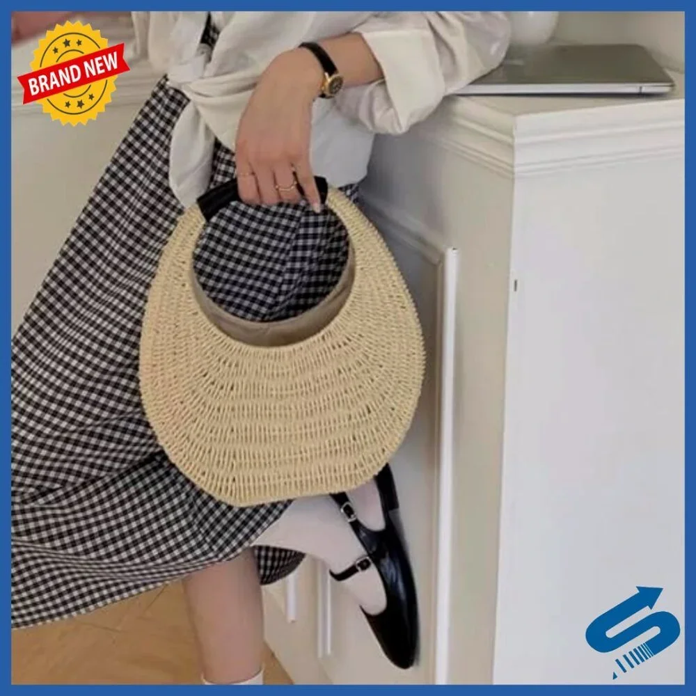 Hand Woven Straw Hobo Handbag Round Top Handle Clutch Beach Purse